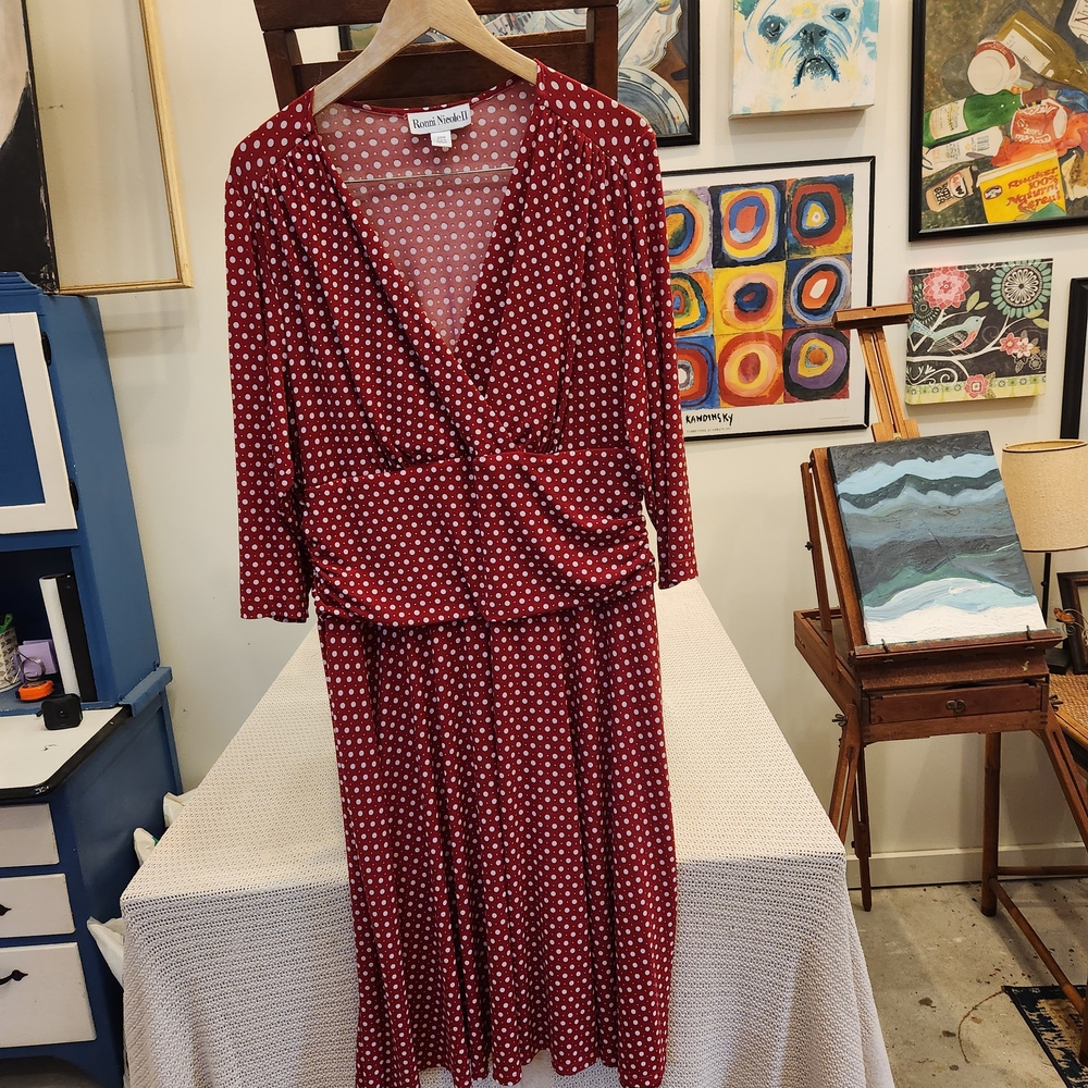 Ronni Nicole Red and White Polka Dot Long Sleeve Dress